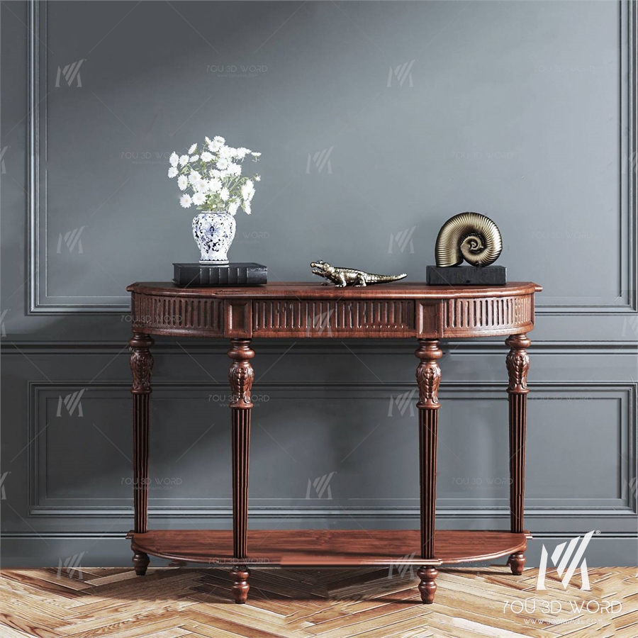 European style solid wood end view platform 3d model